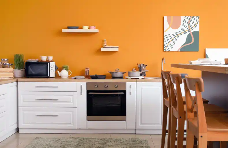 orange wall color for white kitchen cabinets