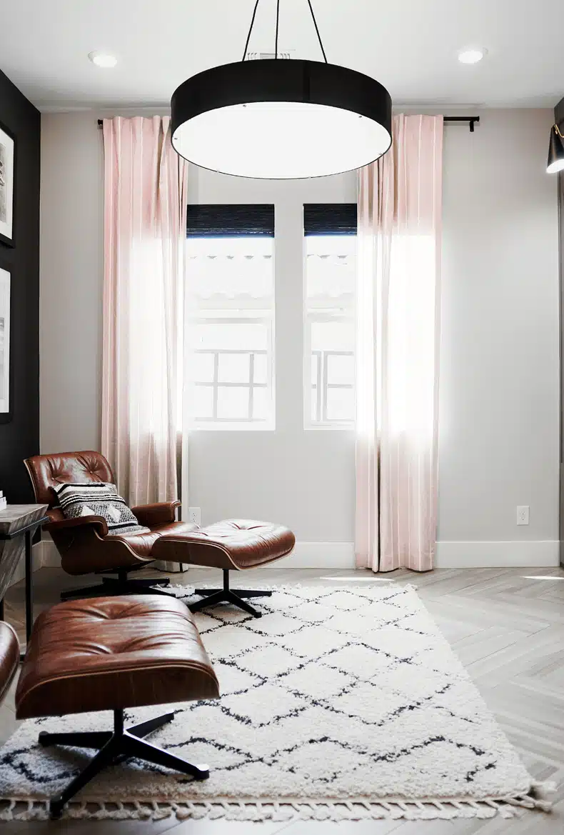 pale pink curtain color for gray walls