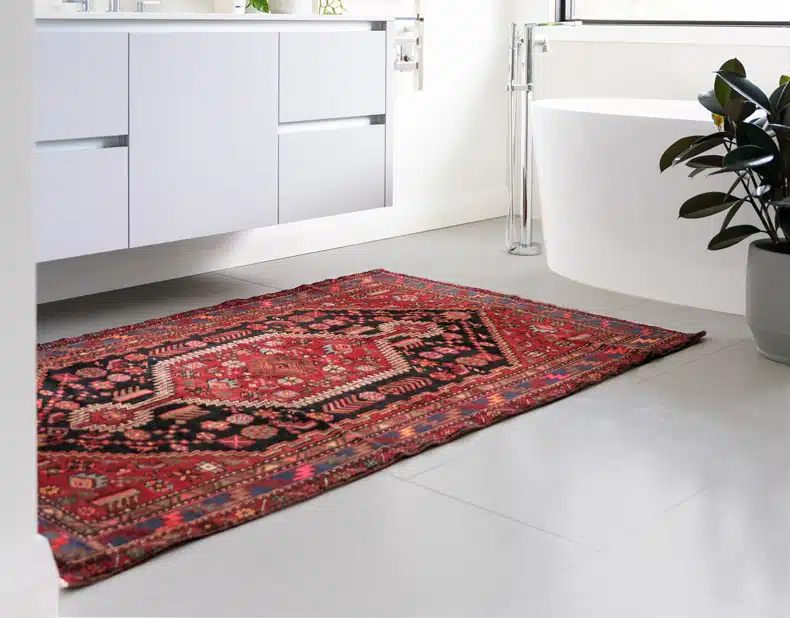 red rug for grey floor