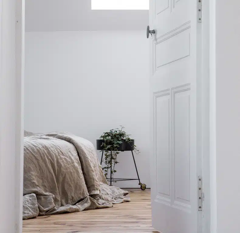 minimalist black and white boho bedroom