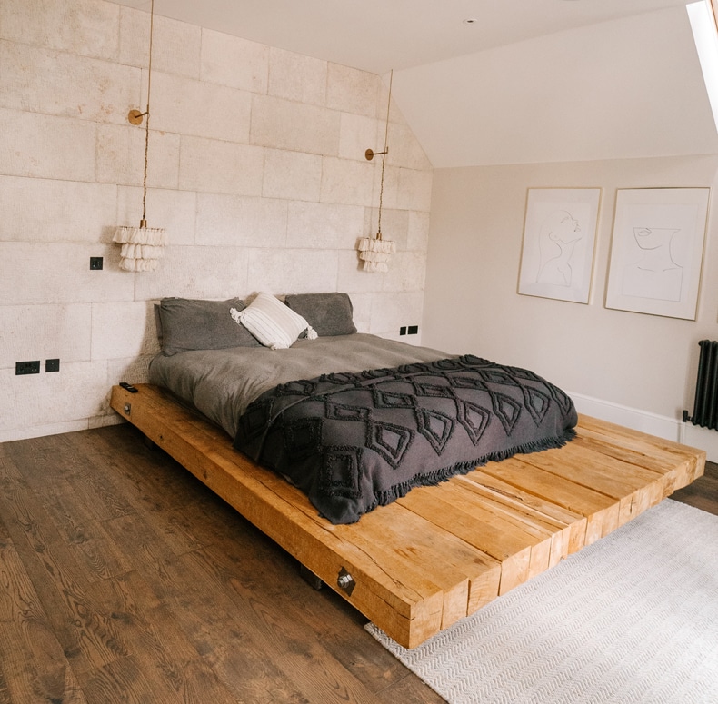 minimalist black and white boho bedroom