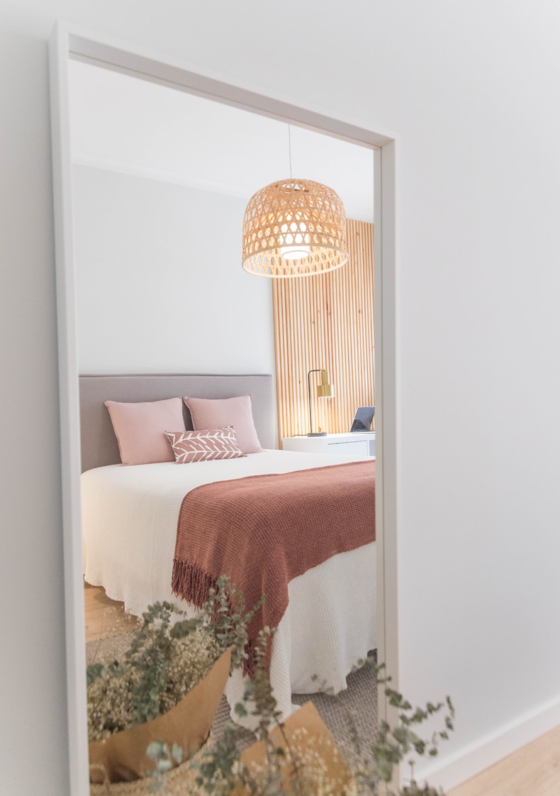 minimalist boho bedroom with light furniture