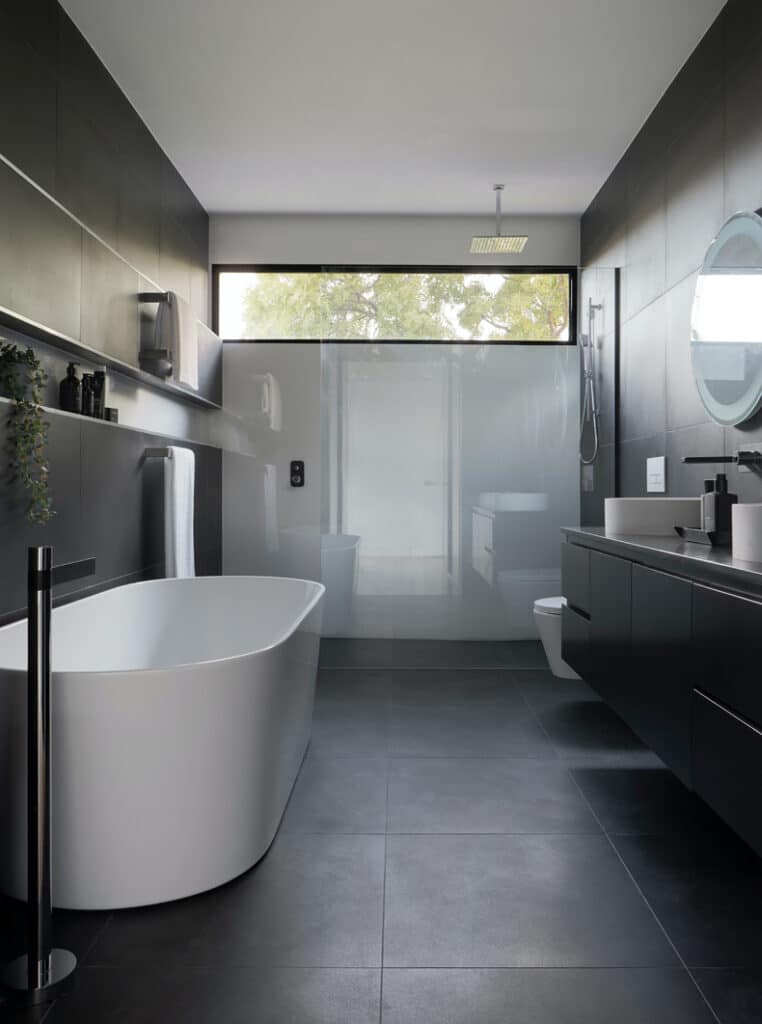 gray minimalist nordic scandinavian bathroom