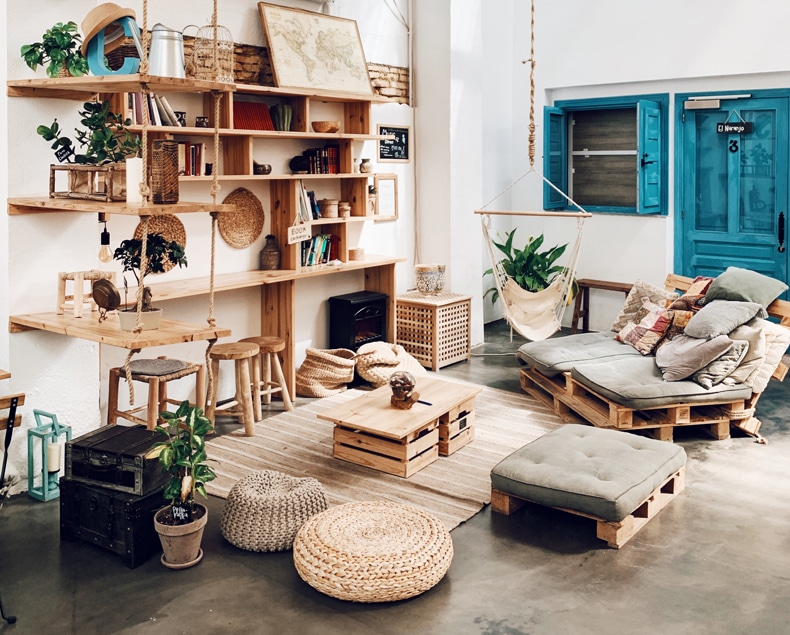 bohemian living room material finishes