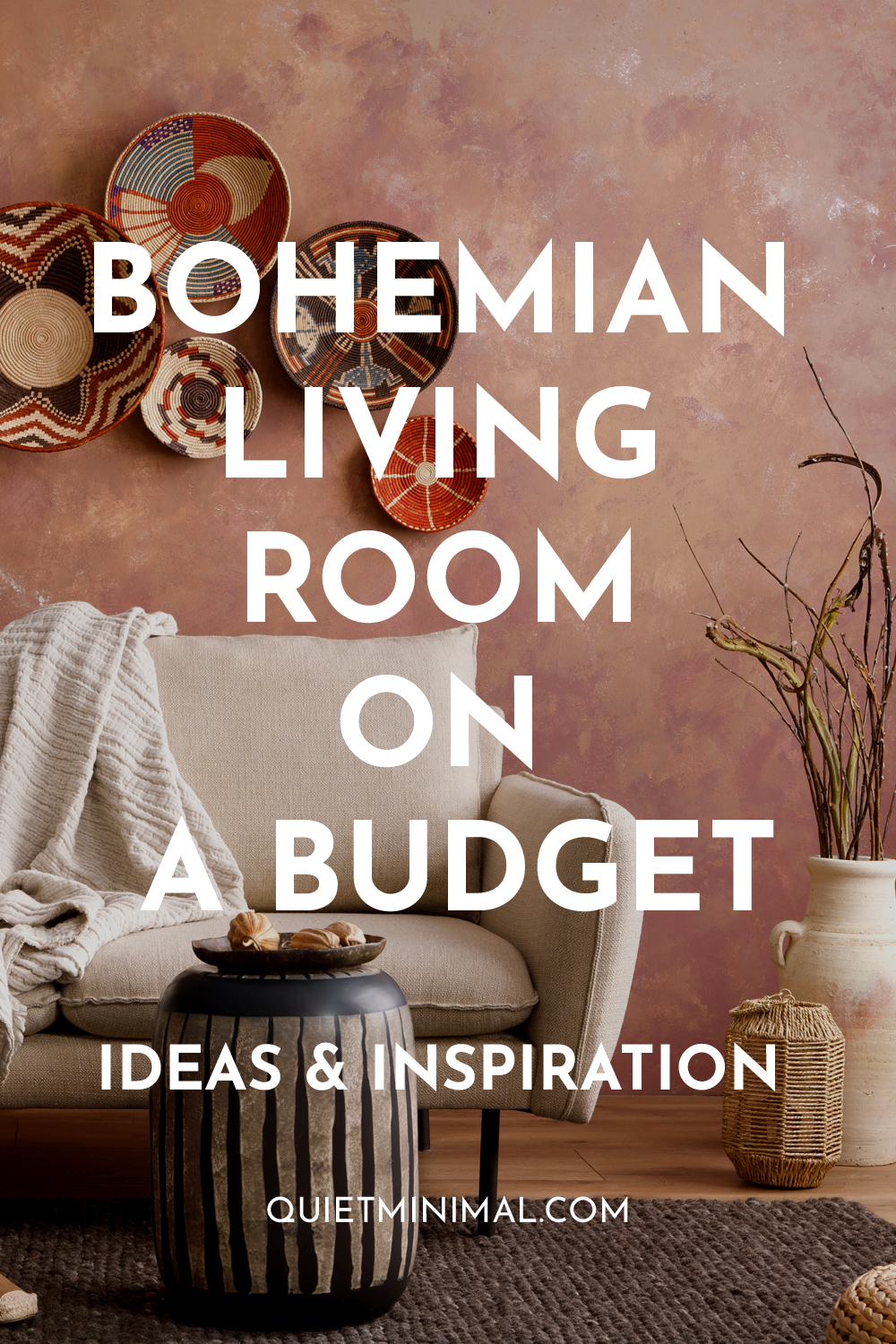 bohemian living room on a budget,