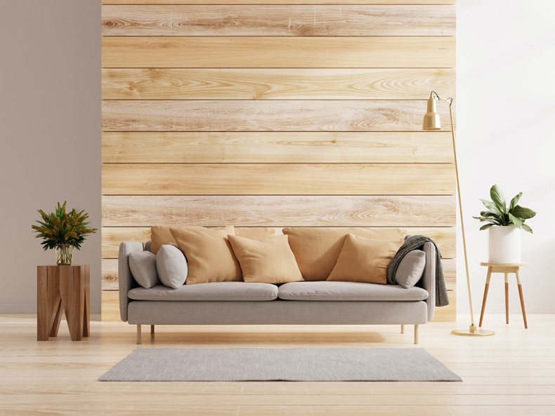 wall paneling idea on a large living room wall