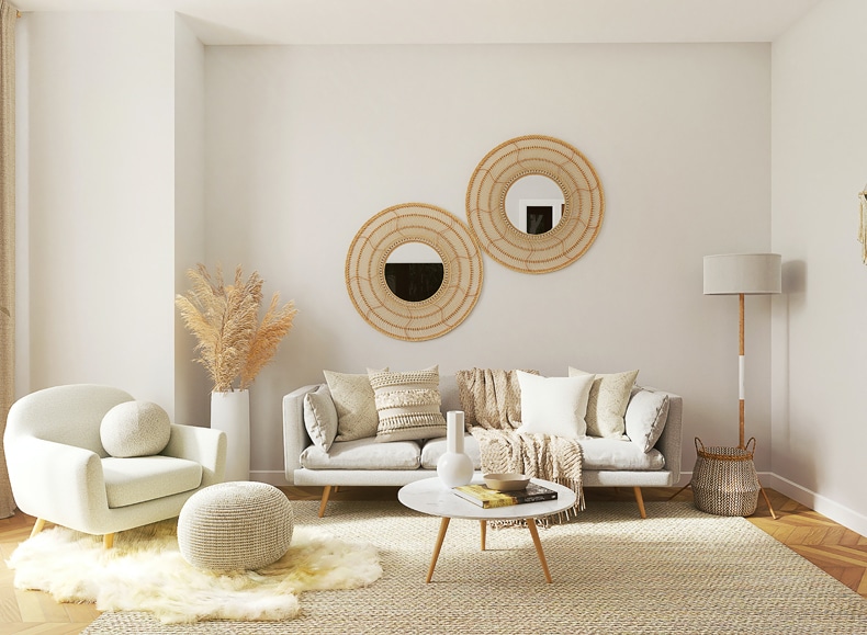 beige sofa with cushions