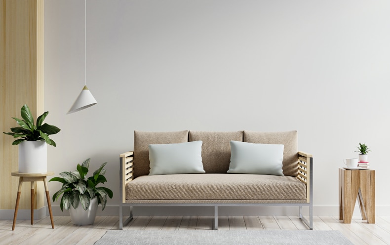 living room with beige sofa and beige floor