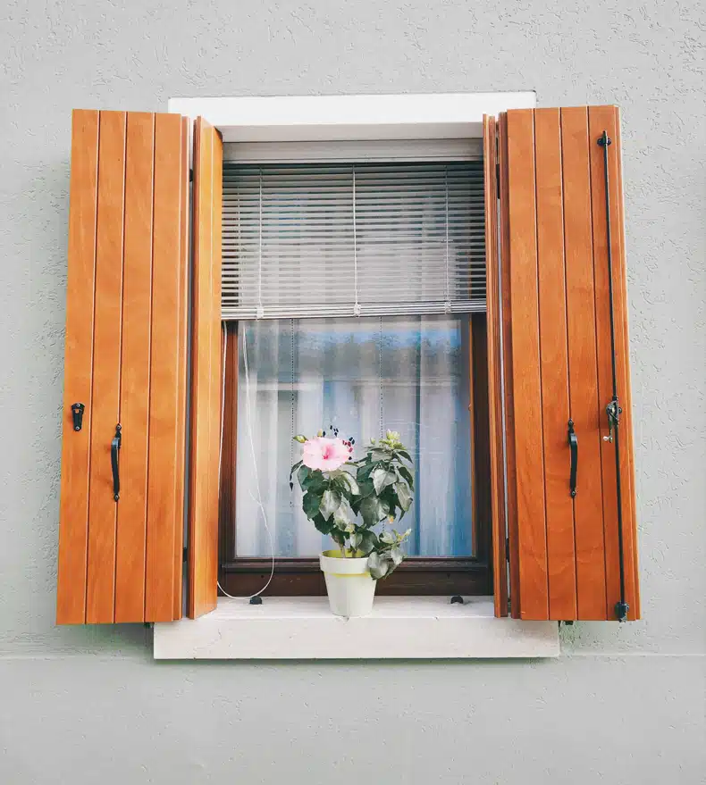 kitchen window wooden shutters