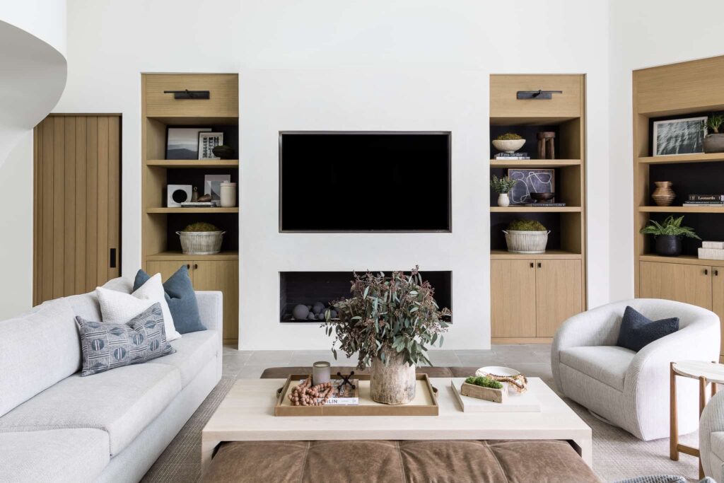 la Jolla project, contemporary minimalist sofas, fireplace
