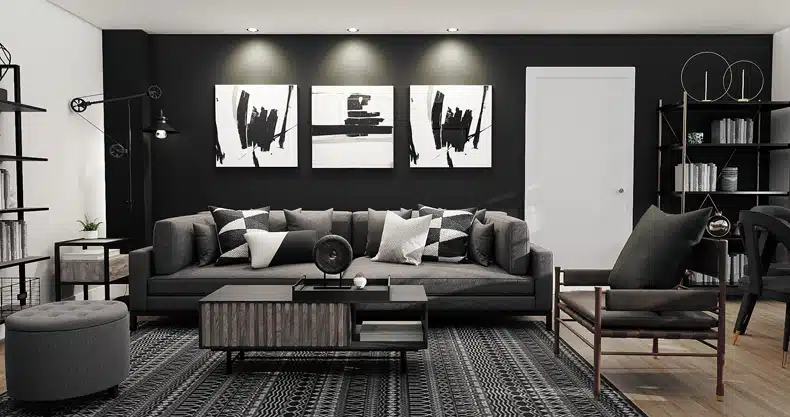 modern black living room décor
