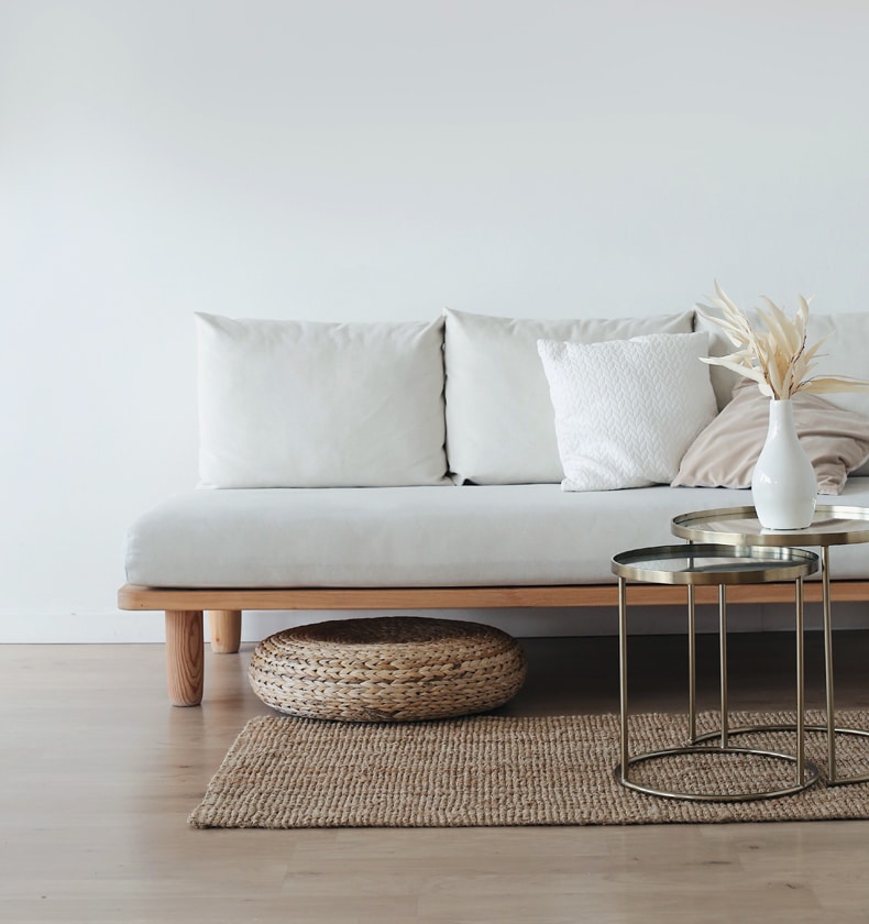 clutter-free living room depicting minimalist Scandinavian furniture