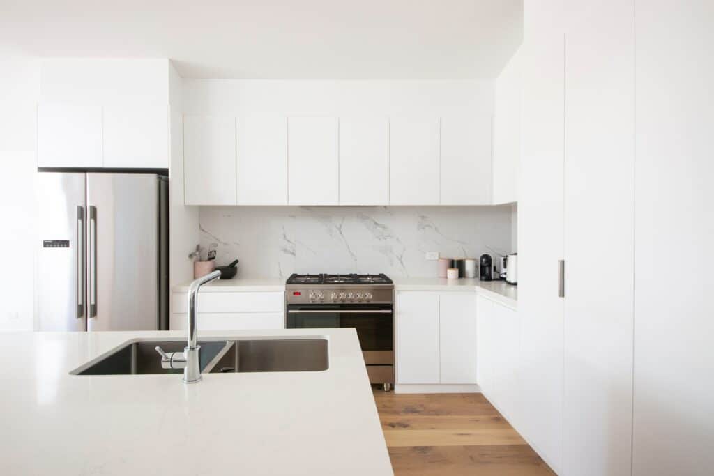 small kitchen counter decor with a light and breezy color scheme