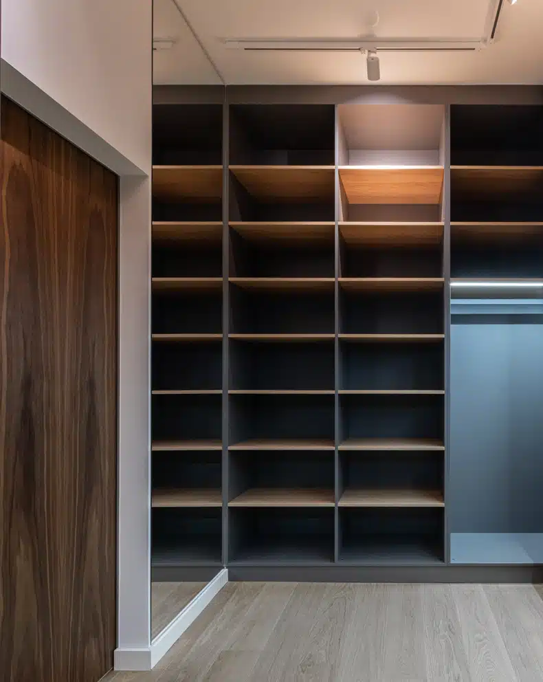 A stylish double closet doors with shelves