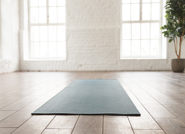 plant pot and mat in a yoga room