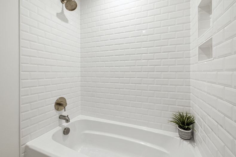 minimalist white subway tiles for bathroom shower