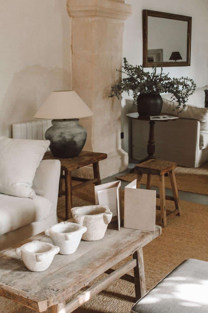 Mediterranean interior design with natural stone flooring, showcasing the warmth and beauty of the stone