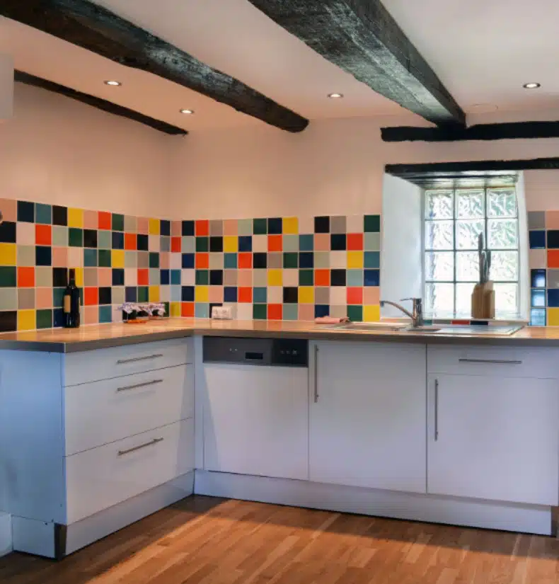 kitchen with a customizable tile backsplash in various colors and patterns