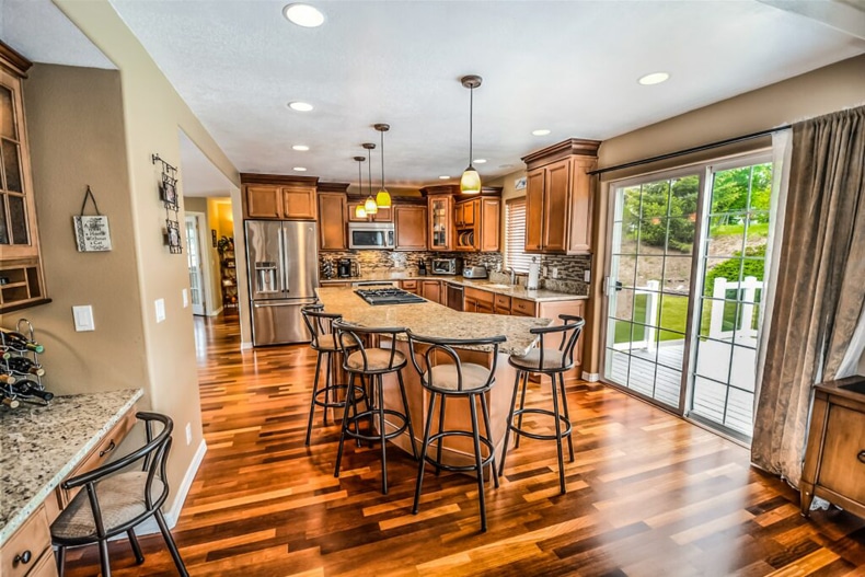  orange oak kitchen floor and wall idea