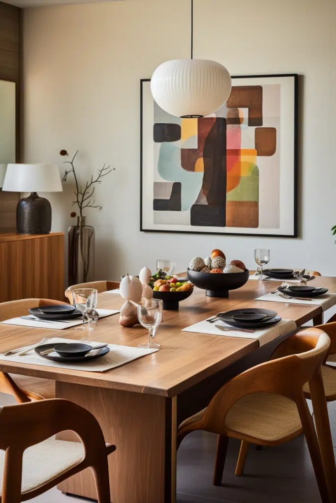 A modern wooden dining table.