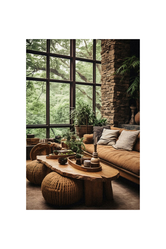 A living room with a large, natural window.