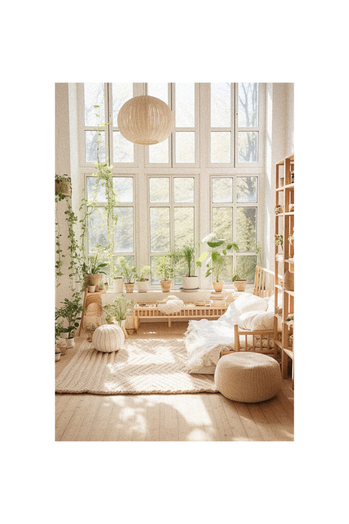 A room full of plants and natural elements.