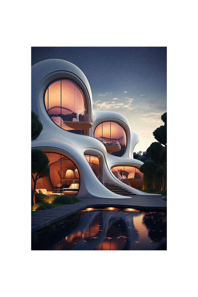 A futuristic house with organic modern architecture.