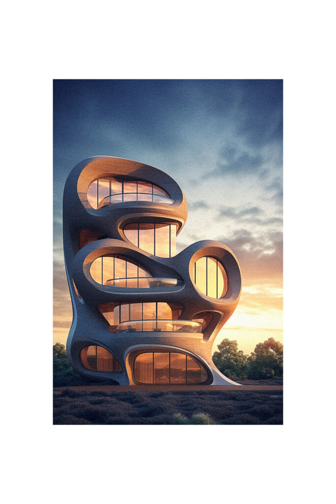 A futuristic building with organic modern architecture.