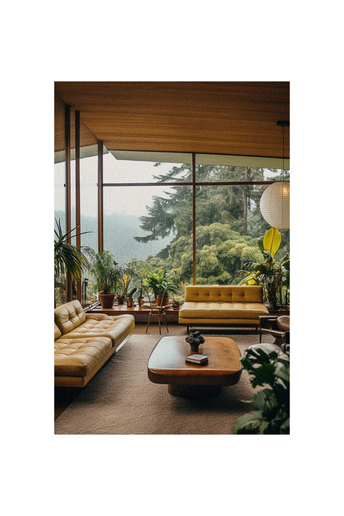 An organic living room with large windows.