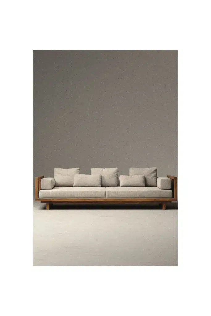 An image of a simple sofa in a gray room.