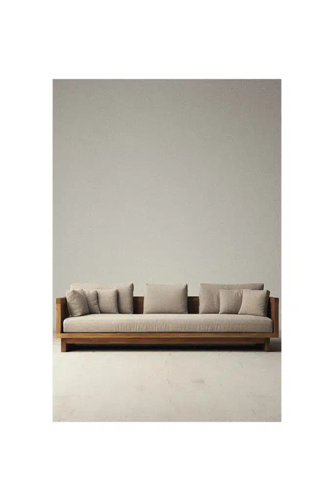 A simple sofa in a room with a gray wall.