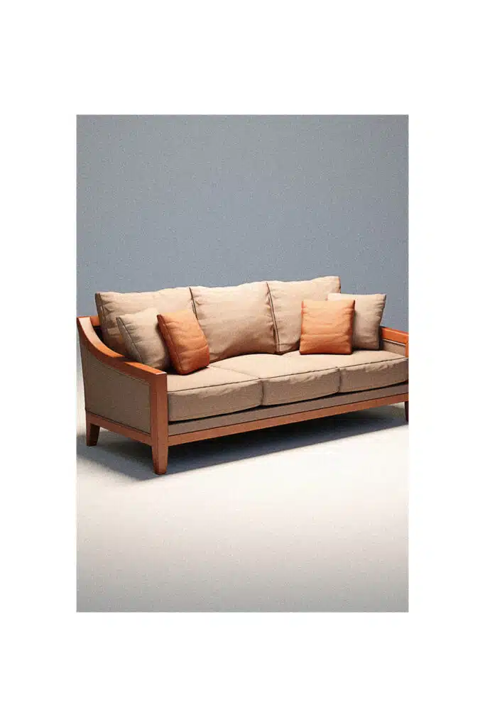 A simple 3D model of a wooden sofa.