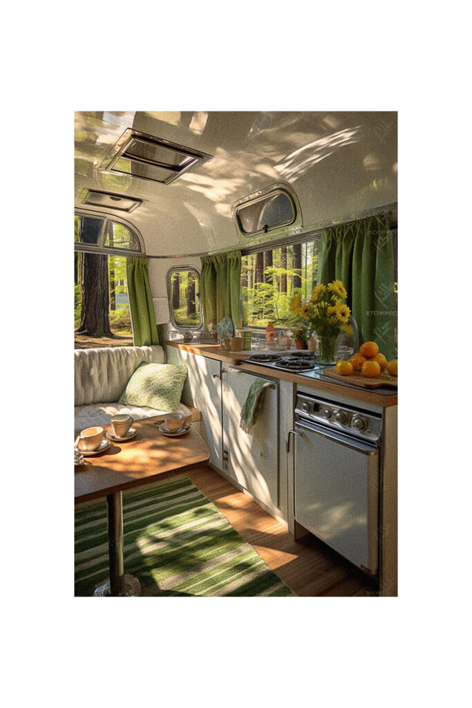 A vintage kitchen remodel in an airstream trailer.