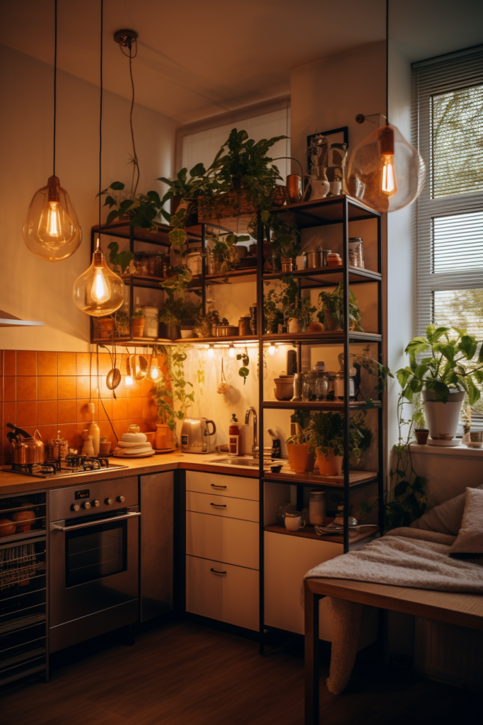 Apartment Aesthetic Tips: Transform your kitchen into a lush oasis with an abundance of plants.