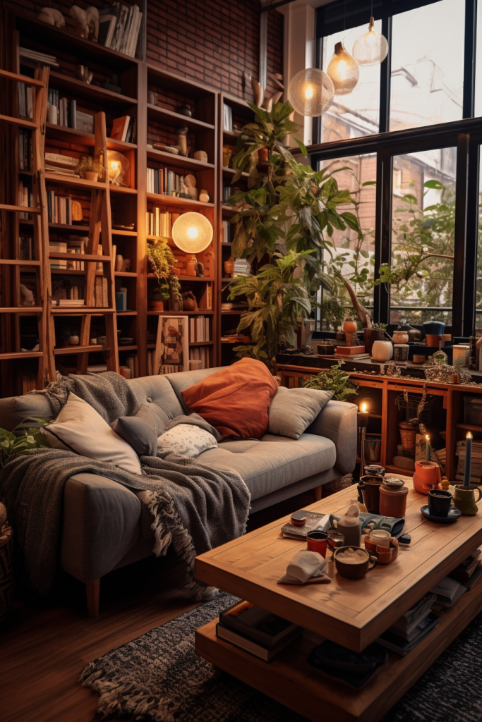 Aesthetic living room in an apartment with a couch and a coffee table.