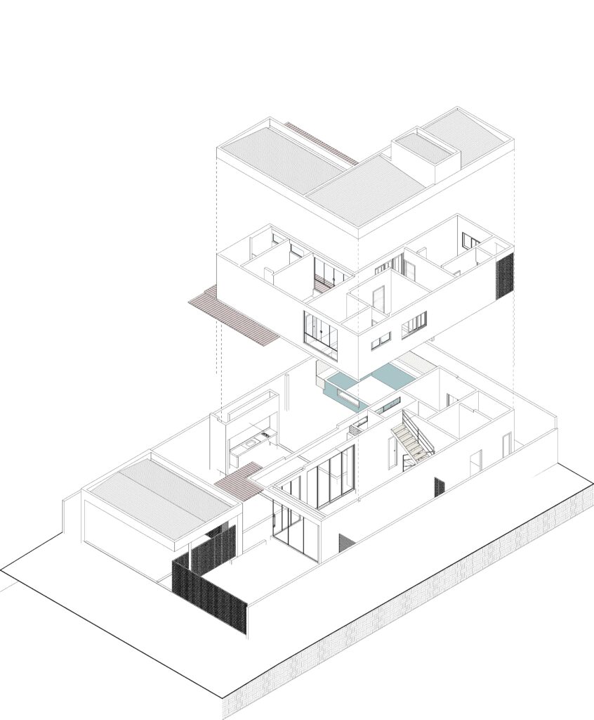 A floor plan of a modern house.