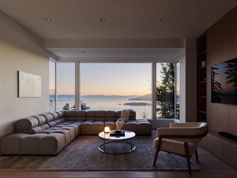 A ocean view living room.