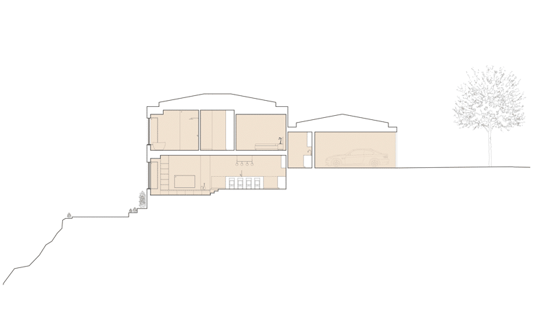 A drawing of an elegant house on a hillside, fashioned by BLA Design Group.