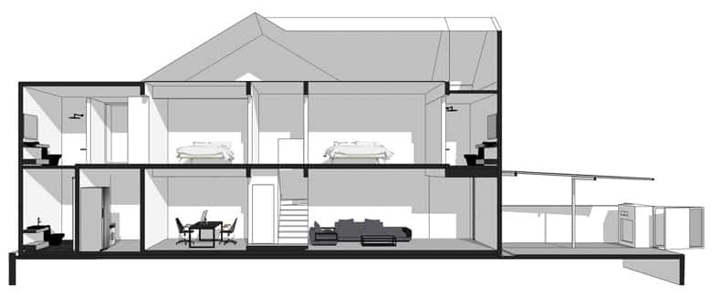 A black and white drawing showcasing Insight House by Core Design Workshop.