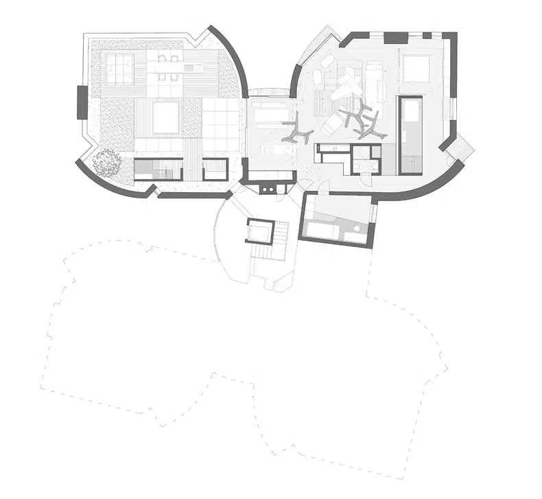 A floor plan of a house with two bedrooms and a living room.