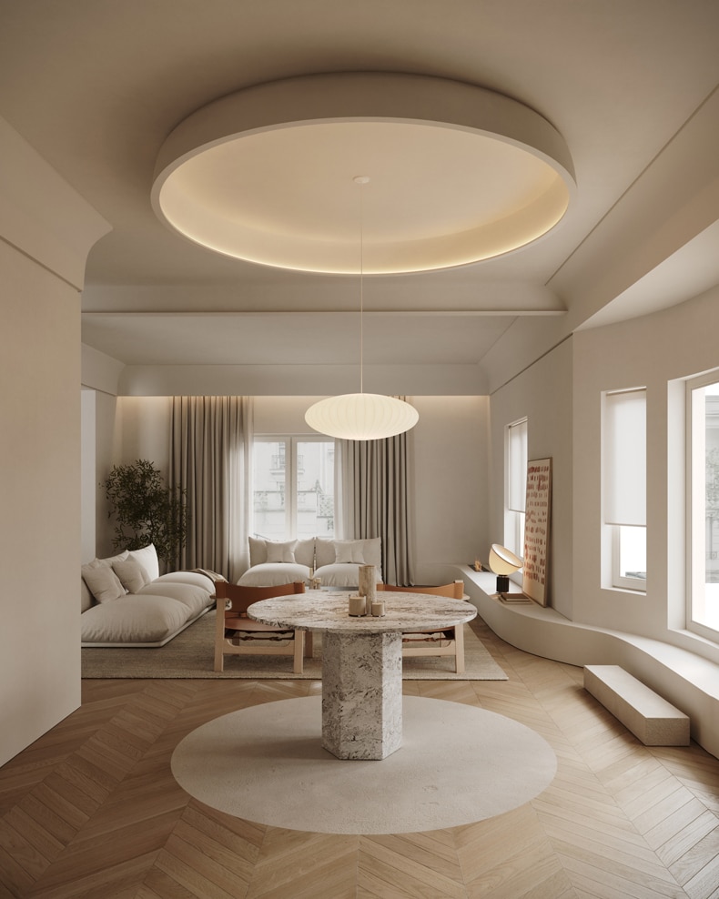 A penthouse boasting a round ceiling and wooden floors in Jorge Juan by Sofia Oliva.