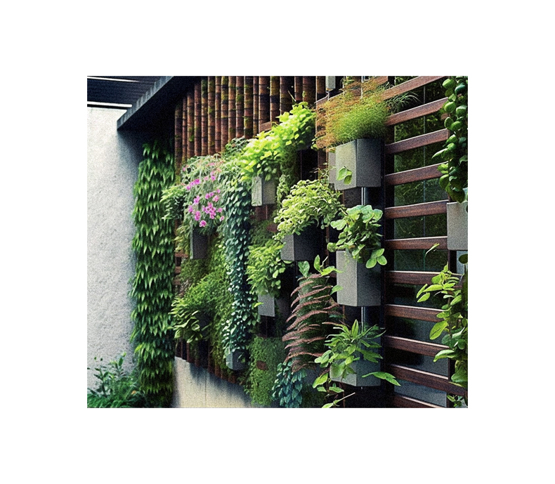 A garden wall with plantings.