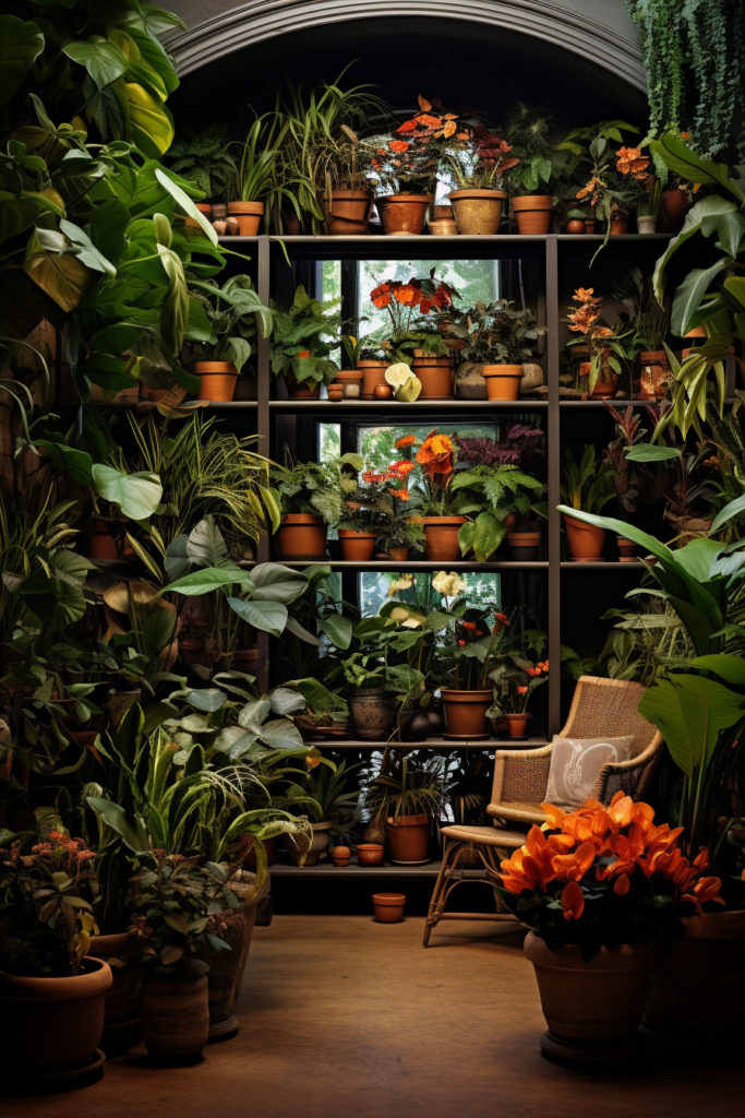 Creating a lush hanging garden in a room full of potted plants and a comfortable chair.