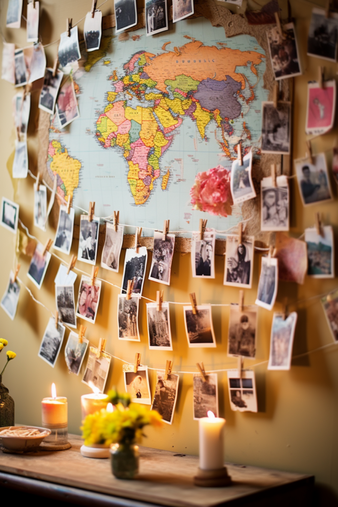 Creating a Dream Sanctuary with a wall full of photos and candles, adorned with a map.