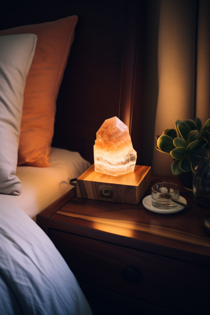 Creating an aesthetic bedroom with a bedside lamp featuring a quartz stone, transforming the space into a dream sanctuary.