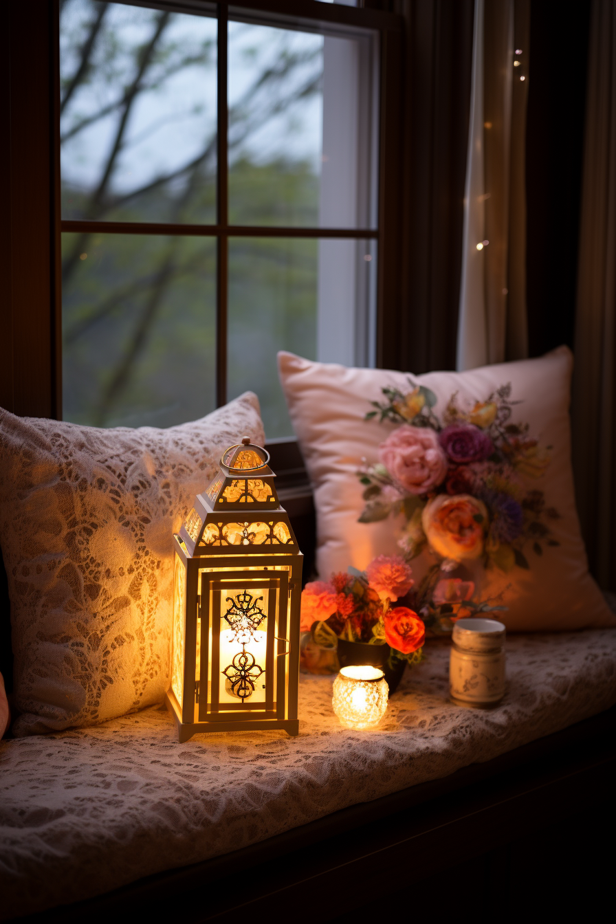 A candle sits on a window sill, creating a dream sanctuary in front of an aesthetic bedroom window.