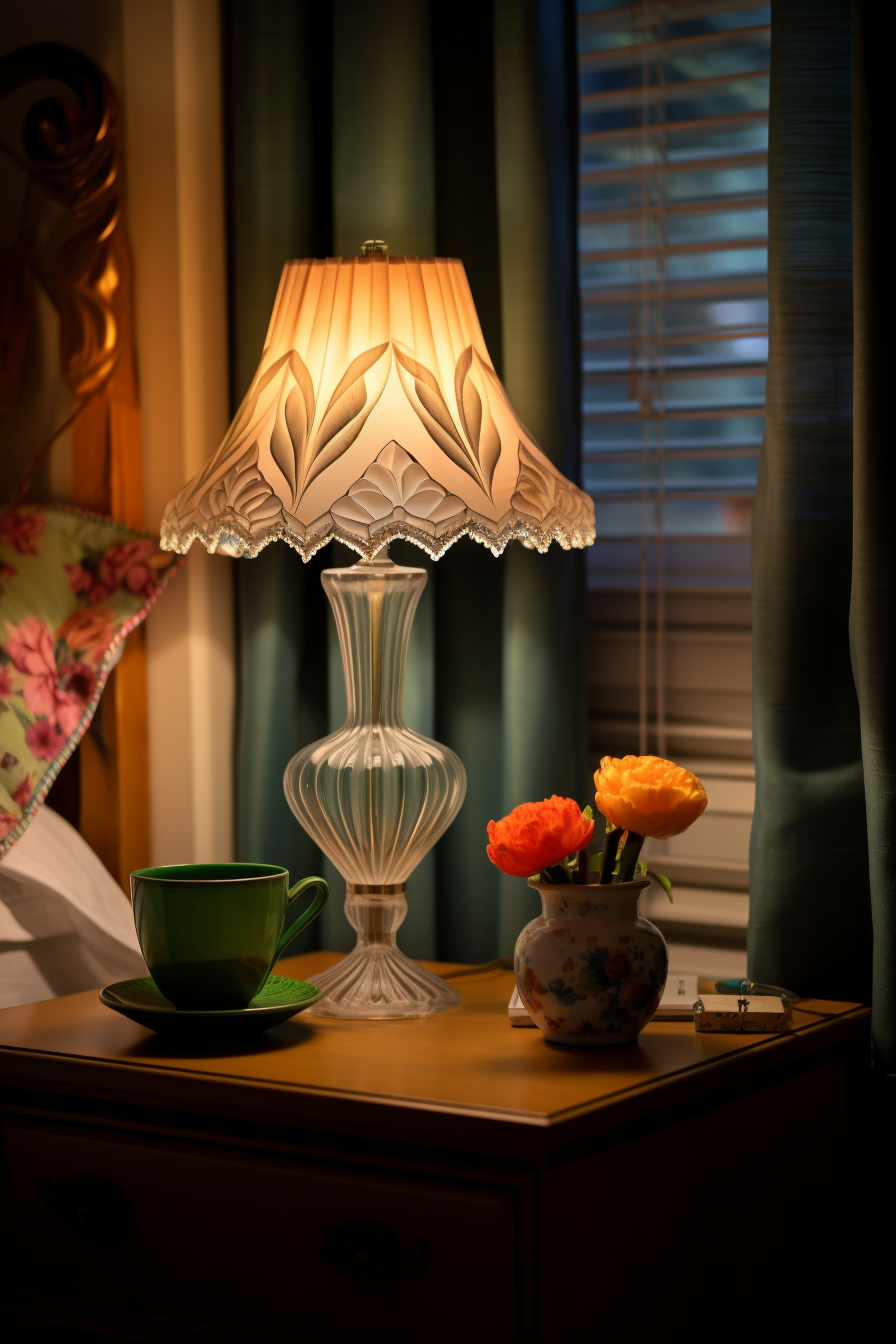 An aesthetically pleasing lamp on a bedside table, providing inspiring room decor.