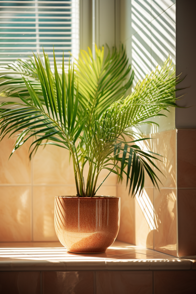 An air-purifying plant in a pot on a window sill.