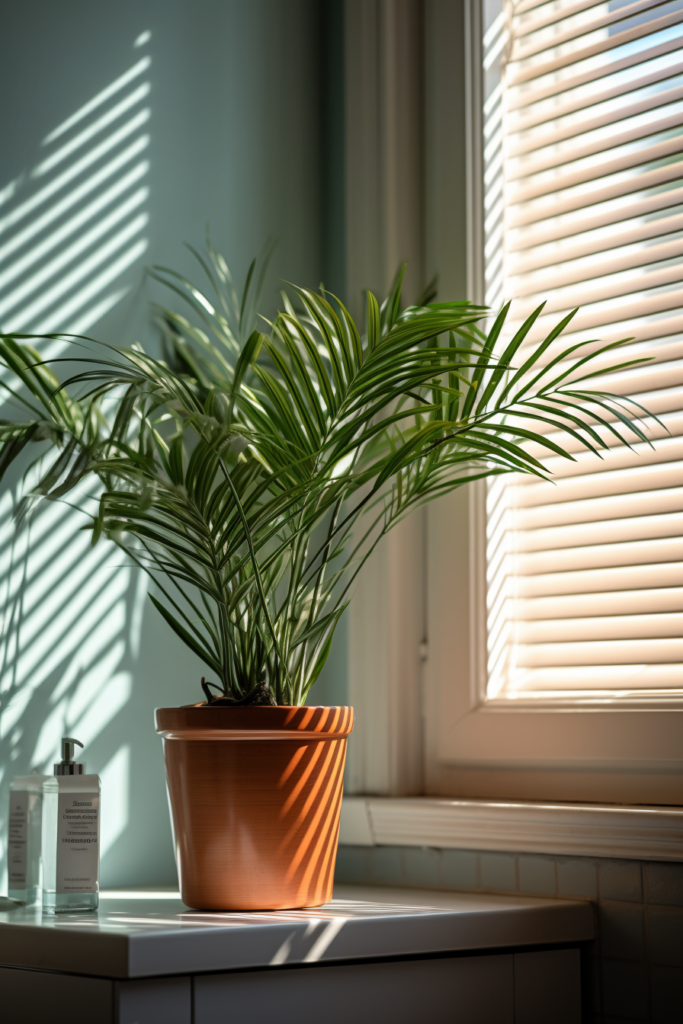 An air-purifying plant in front of a window.