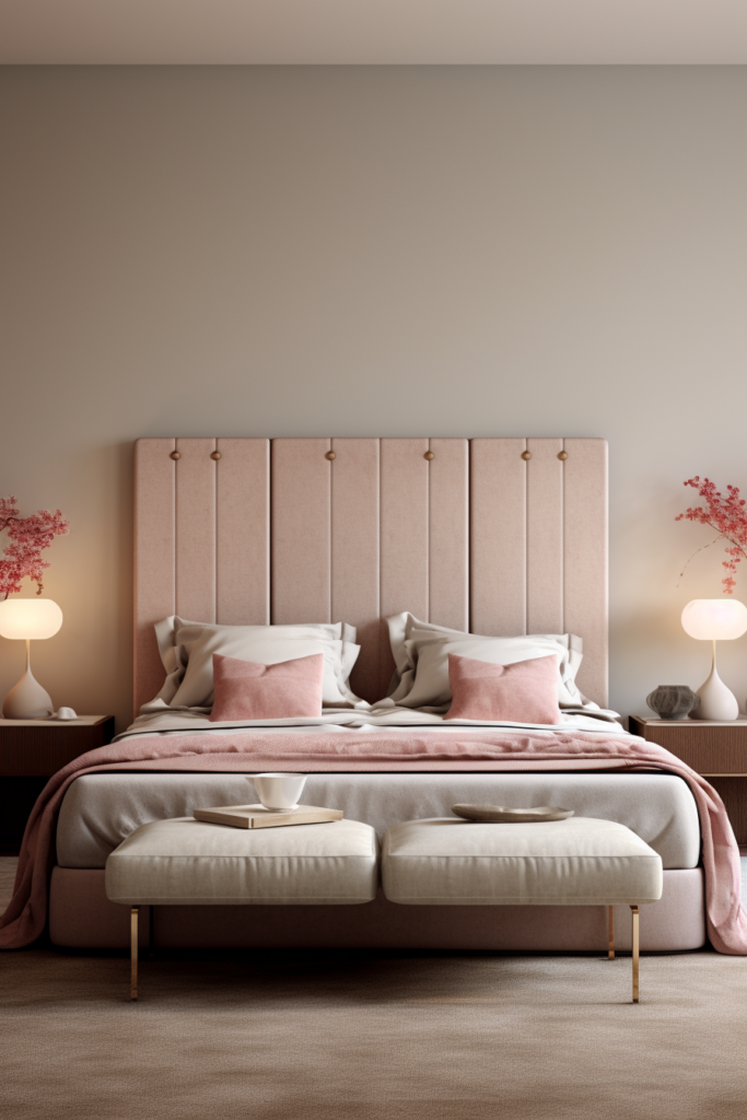 Revolutionizing home design with AI-Powered Apps, this bedroom features a pink bed adorned with matching pink pillows.